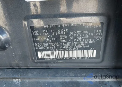 2012 Subaru Outback 2.5I Limited from USA, damaged, VIN 4S4BRCLC7C3260951